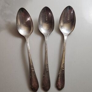 Vintage Wm. A. Rogers Oneida Gardenia Silverplate Teaspoons Set of 3 1937